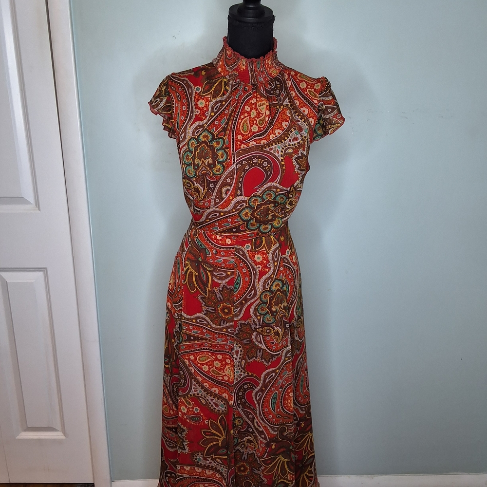 Tommy Hilfiger Paisley Flutter- Sleeve Chiffon Dress